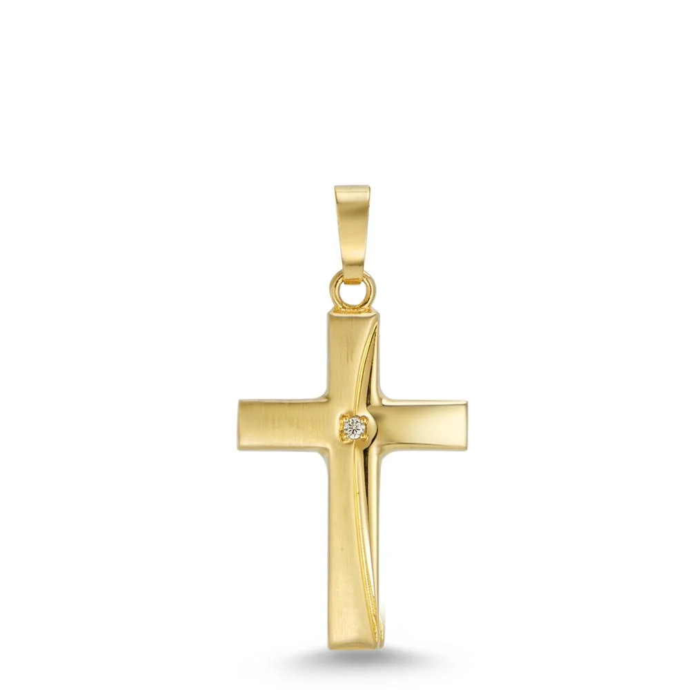 Ciondolo Oro giallo 375/9K Diamante bianco, 0.01 ct, w-si Croce