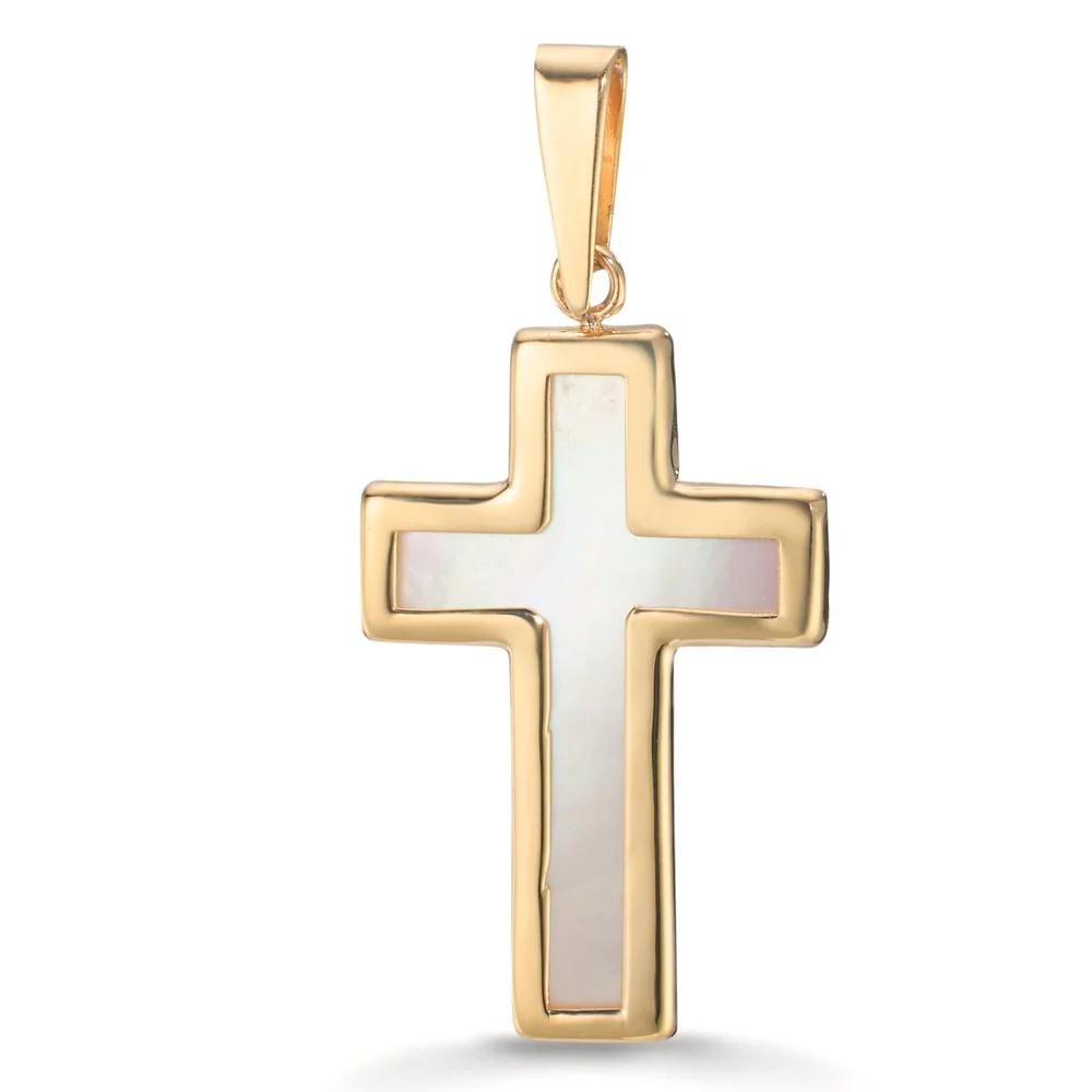 Ciondolo Oro giallo 375/9K Madreperla bianco Croce
