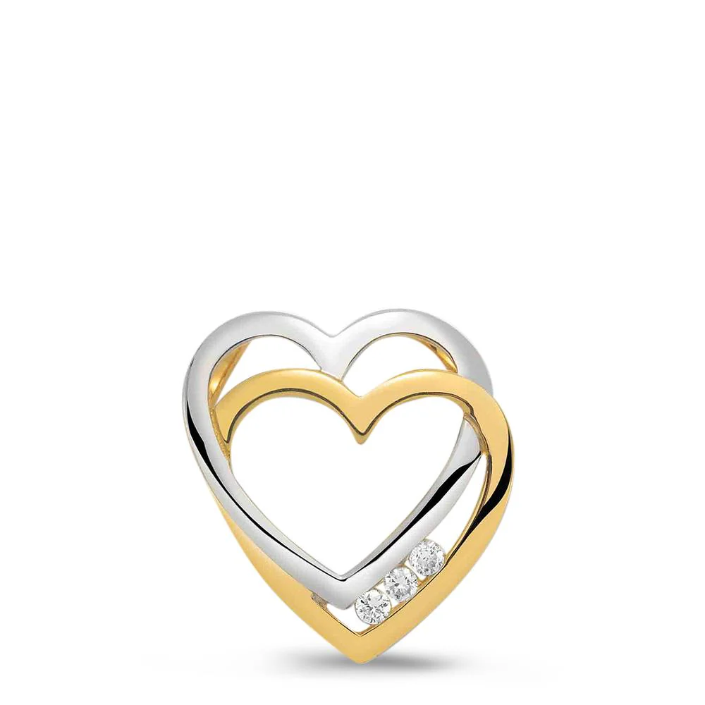 Ciondolo Oro giallo 375/9K, Oro bianco 375/9K Diamante 0.03 ct, w-si Cuore Ø13 mm