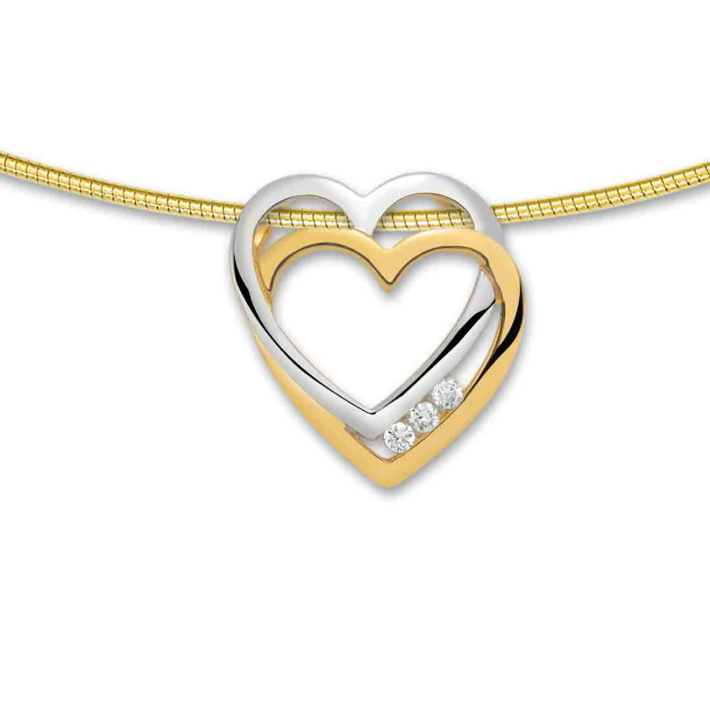 Ciondolo Oro giallo 375/9K, Oro bianco 375/9K Diamante 0.03 ct, w-si Cuore Ø13 mm - Image 2