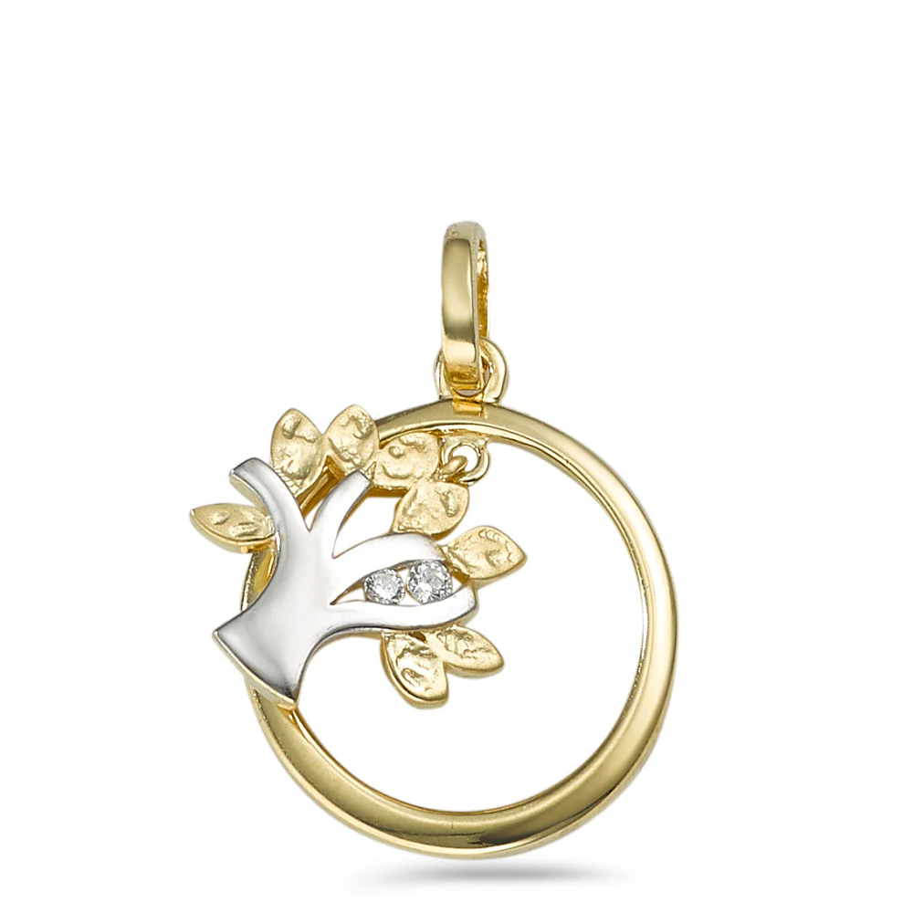 Ciondolo Oro giallo 375/9K, Oro bianco 375/9K Zirconia 2 pietra Albero della vita Ø17 mm - Image 2