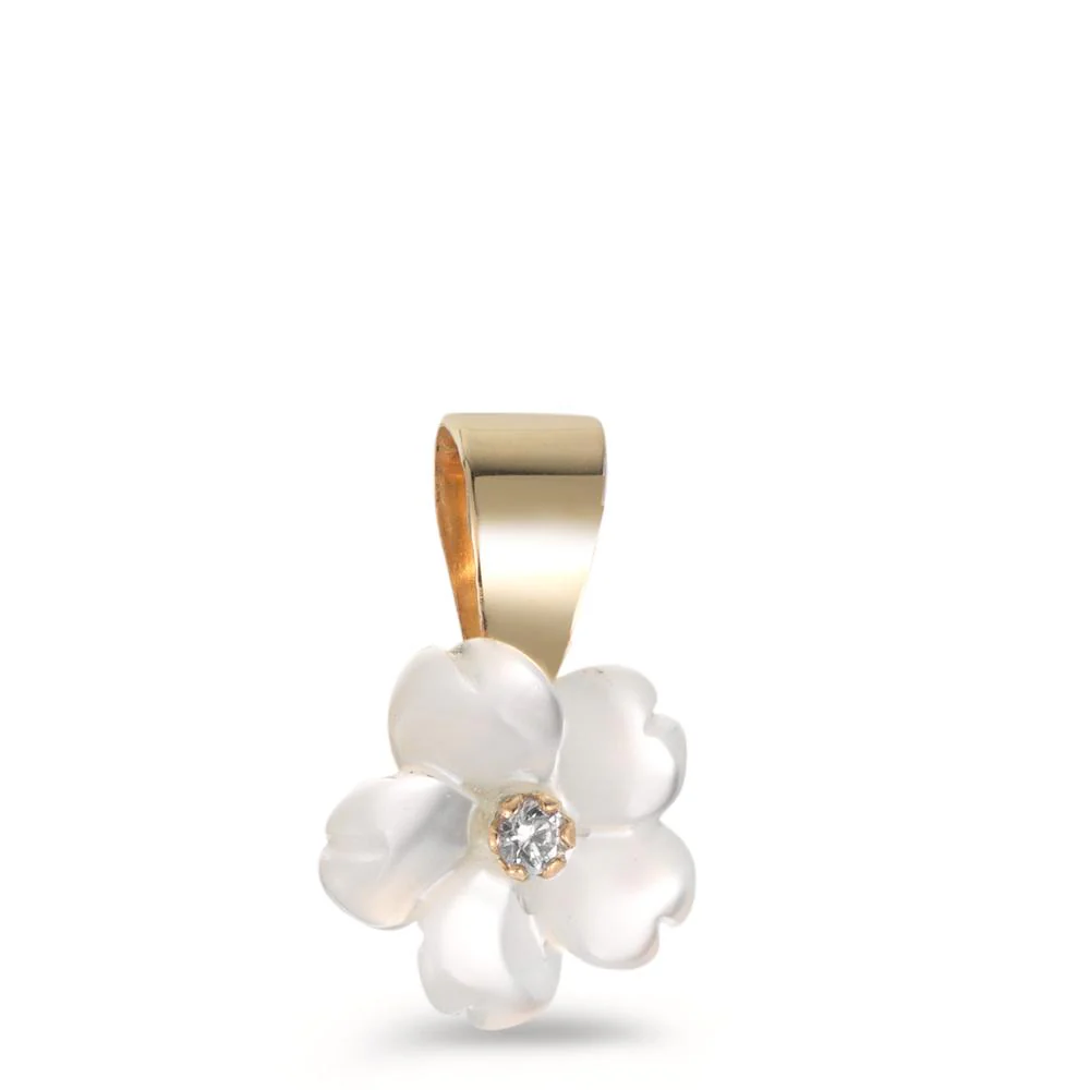 Ciondolo Oro giallo 375/9K Zirconia Madreperla bianco Fiore Ø8 mm
