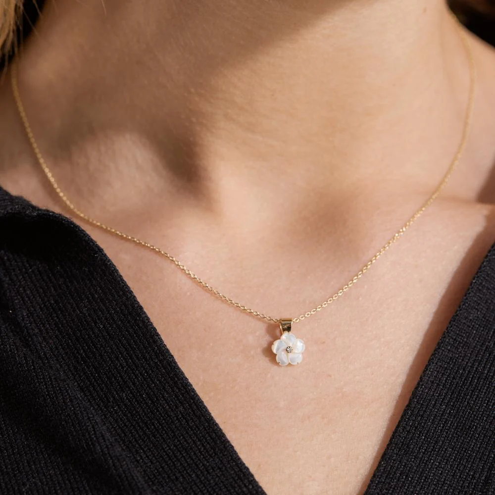 Ciondolo Oro giallo 375/9K Zirconia Madreperla bianco Fiore Ø8 mm - Image 4