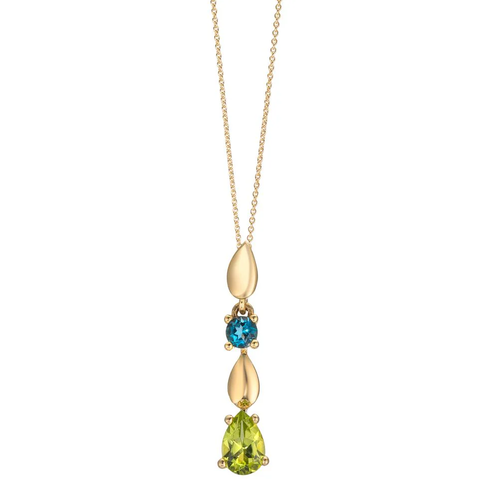 Ciondolo Oro giallo 585/14 kt Peridoto [Tropfen], Topazio azzurro di Londra [rund] - Image 2
