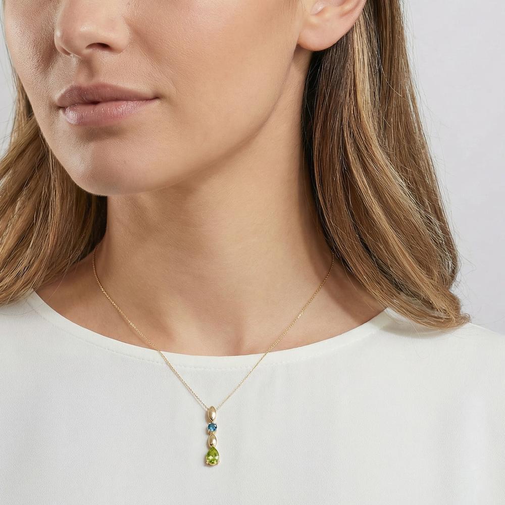 Ciondolo Oro giallo 585/14 kt Peridoto [Tropfen], Topazio azzurro di Londra [rund] - Image 3