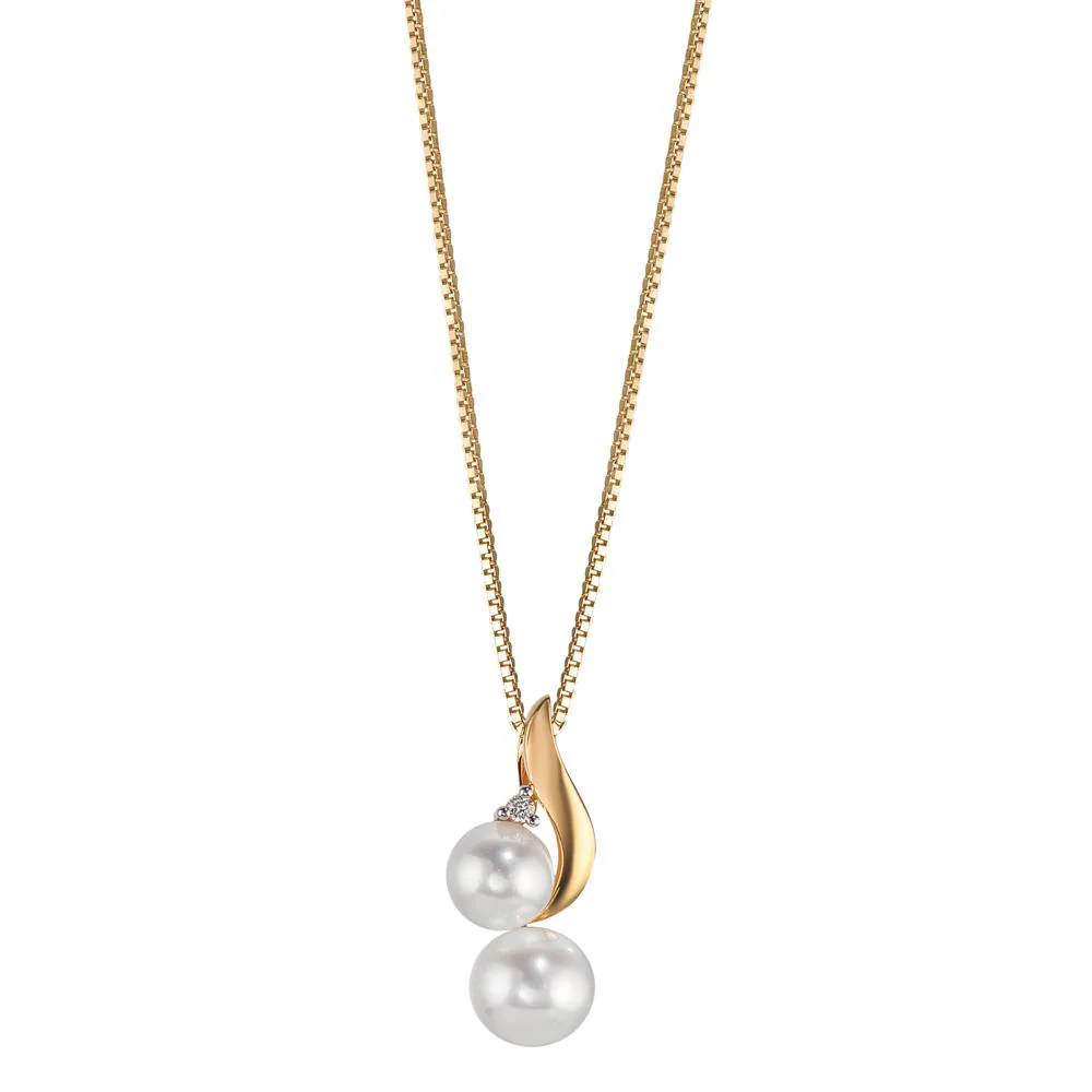 Ciondolo Oro giallo 750/18 carati Diamante 0.01 ct, w-si Perla coltivata d'acqua dolce 5-6 mm - Image 2