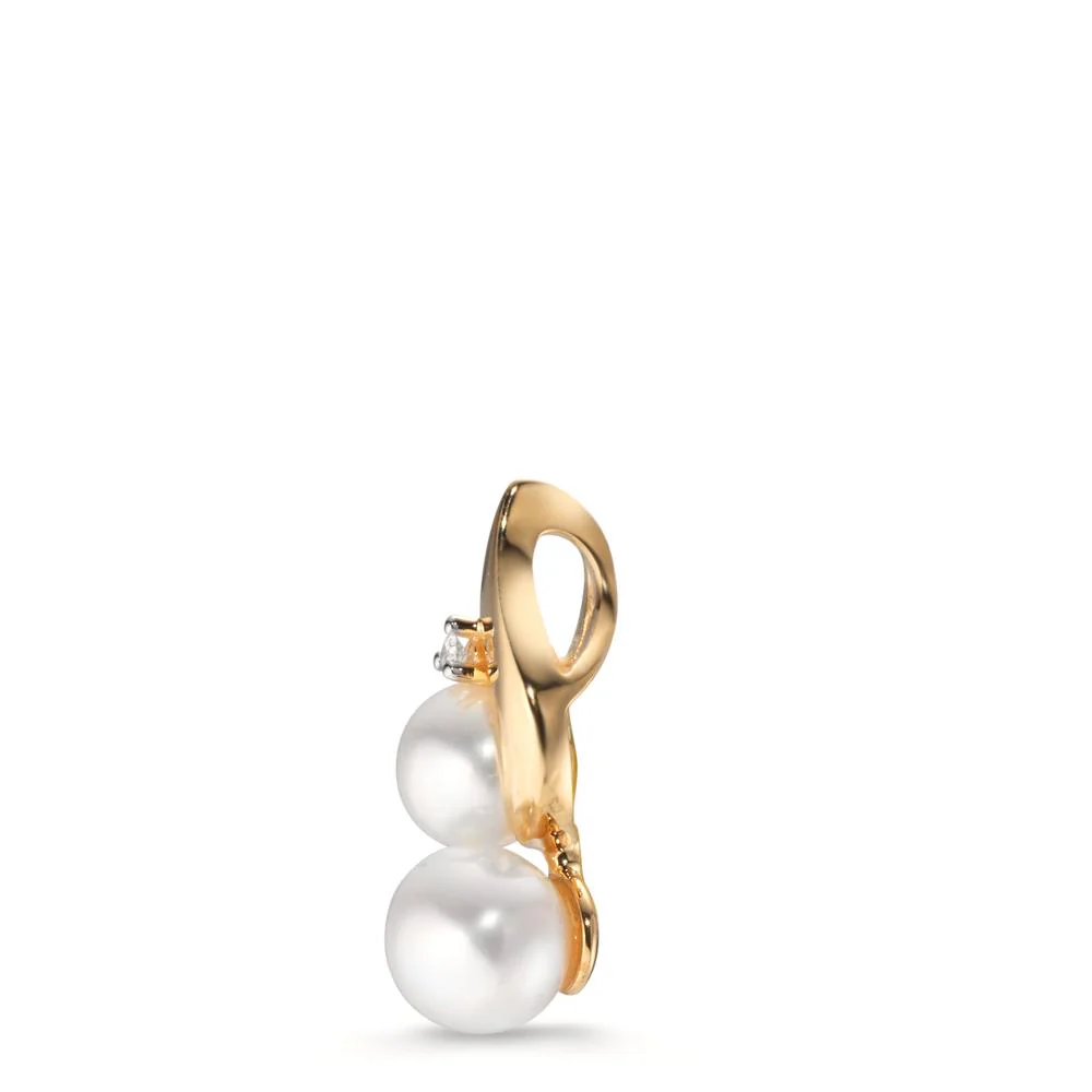 Ciondolo Oro giallo 750/18 carati Diamante 0.01 ct, w-si Perla coltivata d'acqua dolce 5-6 mm - Image 4