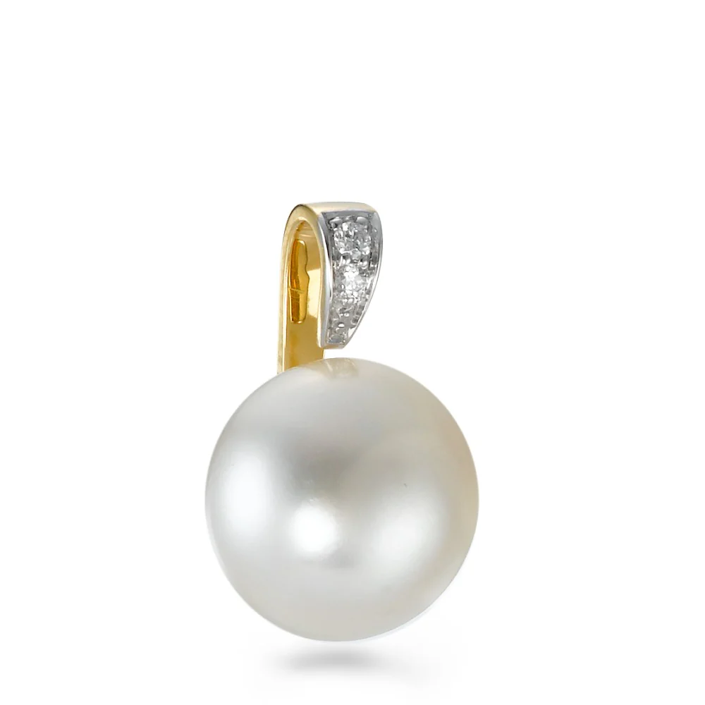 Ciondolo Oro giallo 750/18 carati Diamante 0.02 ct, 2 pietra, w-si Perla coltivata d'acqua dolce bianco