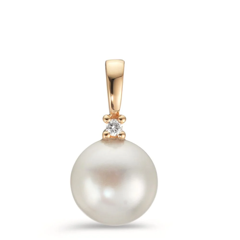 Ciondolo Oro giallo 750/18 carati Diamante 0.02 ct, w-pi1 Perla coltivata d'acqua dolce bianco, 8.5 mm