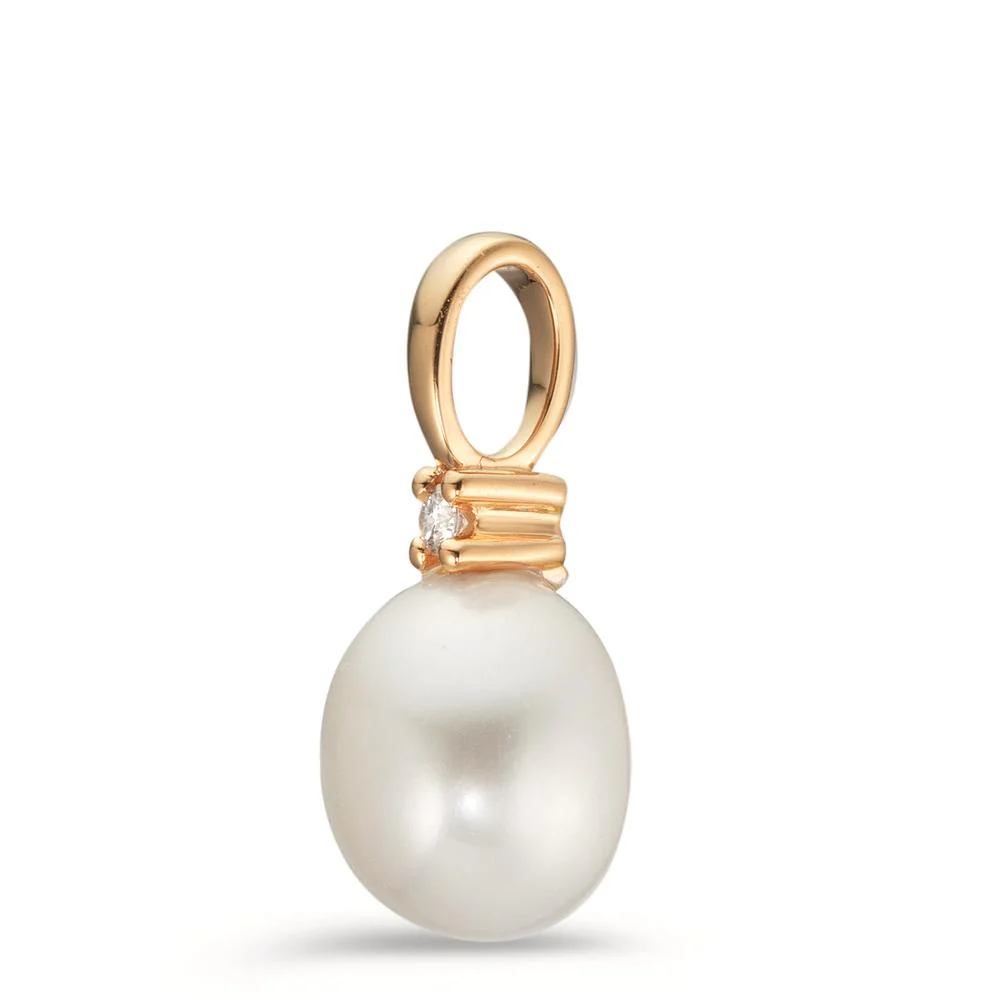 Ciondolo Oro giallo 750/18 carati Diamante 0.02 ct, w-pi1 Perla coltivata d'acqua dolce bianco, 8.5 mm - Image 3