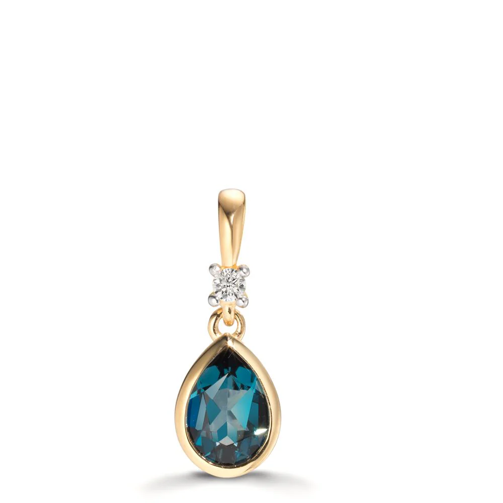 Ciondolo Oro giallo 750/18 carati Diamante 0.03 ct, w-si, Topazio azzurro di Londra