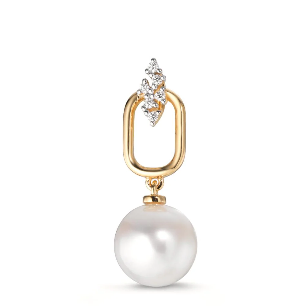 Ciondolo Oro giallo 750/18 carati Diamante 0.05 ct, 6 pietra, w-si Perla coltivata d'acqua dolce 9.5-10 mm
