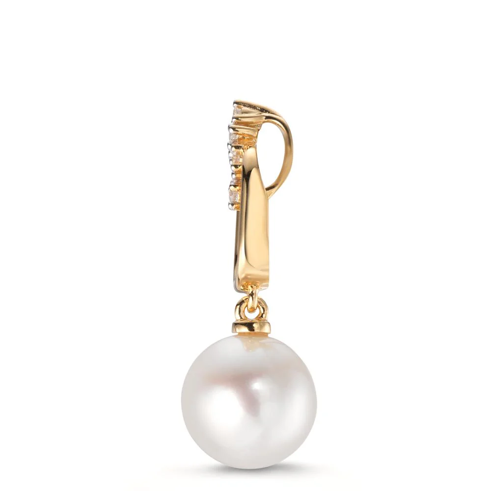 Ciondolo Oro giallo 750/18 carati Diamante 0.05 ct, 6 pietra, w-si Perla coltivata d'acqua dolce 9.5-10 mm - Image 4
