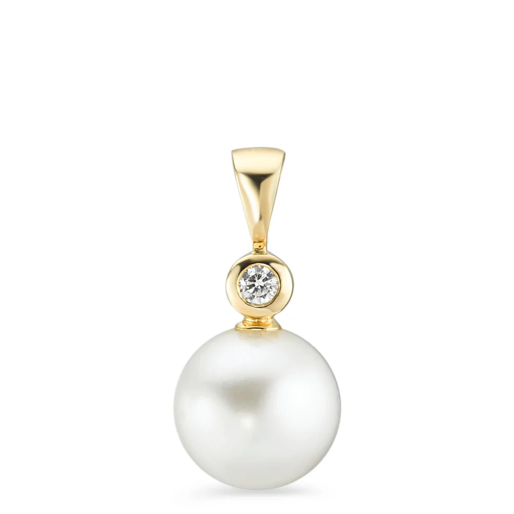 Ciondolo Oro giallo 750/18 carati Diamante 0.05 ct, w-si Perla coltivata d'acqua dolce, 10 mm