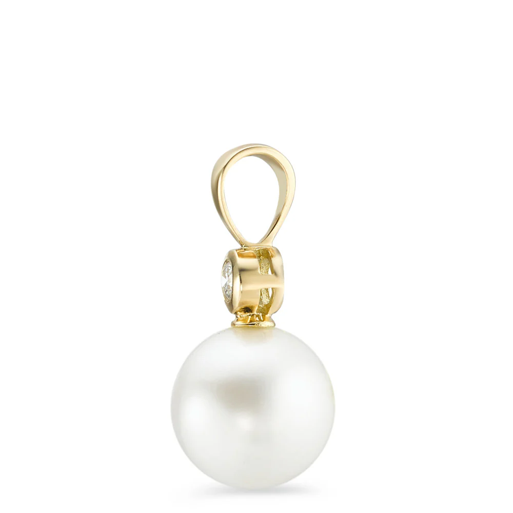 Ciondolo Oro giallo 750/18 carati Diamante 0.05 ct, w-si Perla coltivata d'acqua dolce, 10 mm - Image 2