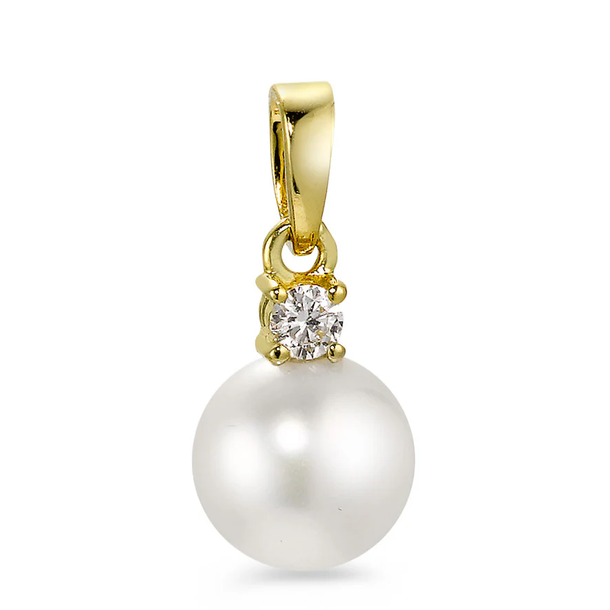 Ciondolo Oro giallo 750/18 carati Diamante 0.07 ct, w-si Perla coltivata d'acqua dolce, 8 mm