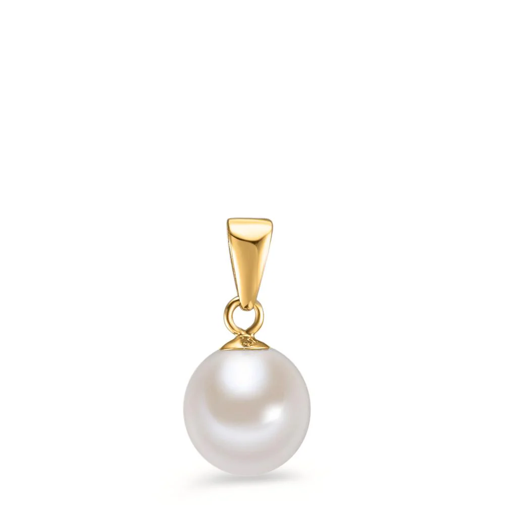 Ciondolo Oro giallo 750/18 carati Perla coltivata d'acqua dolce bianco, 7.5 mm