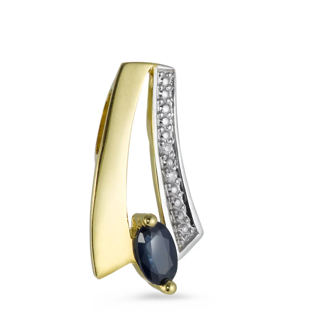 Ciondolo Oro giallo 750/18 carati Zaffiro, Diamante 0.01 ct, 2 pietra, w-pi1