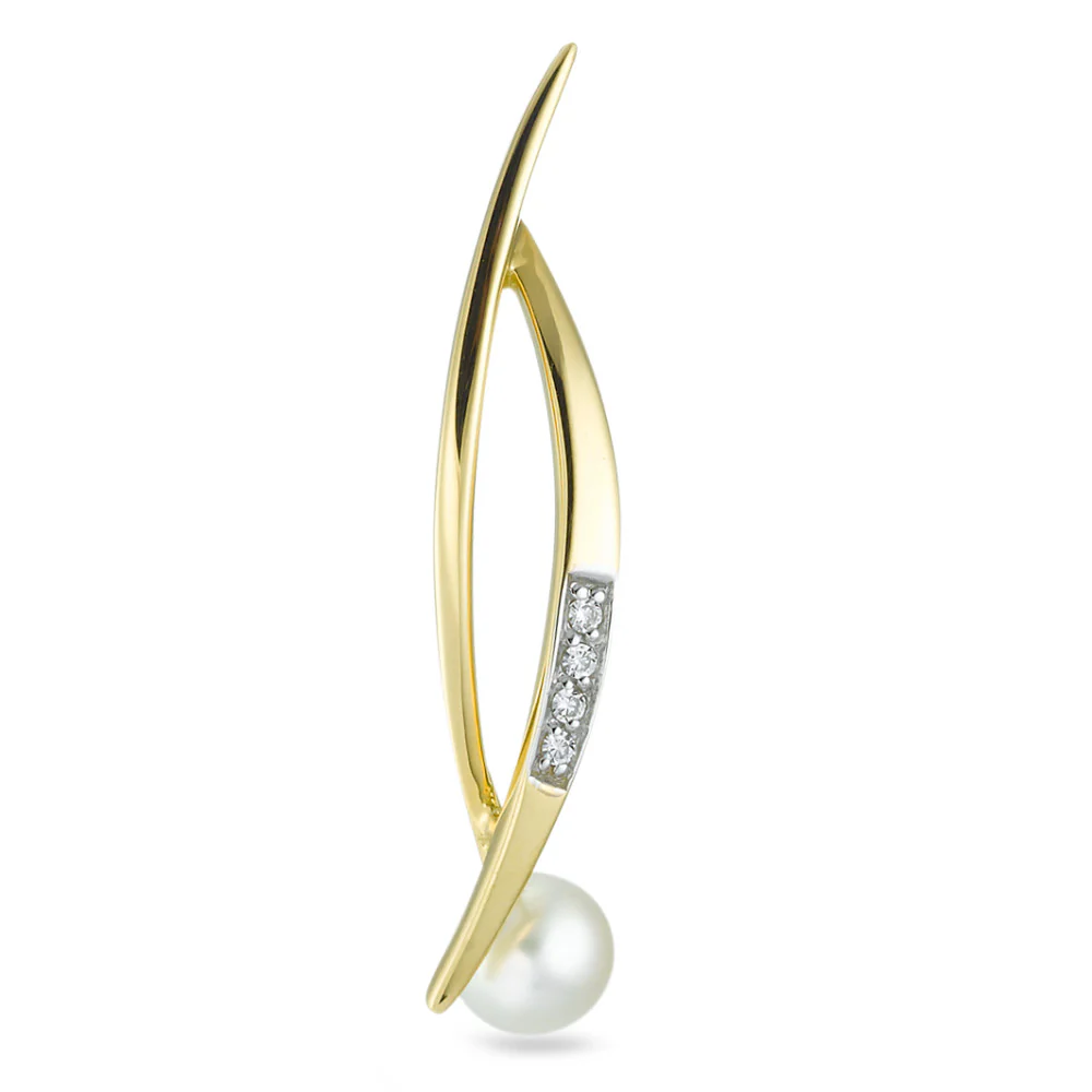 Ciondolo Oro giallo 750/18 carati Zirconia Perla coltivata d'acqua dolce bianco