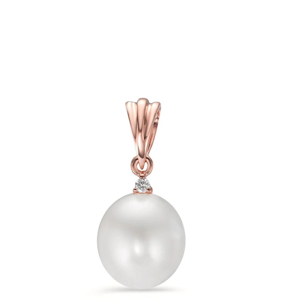 Ciondolo Oro rosso 750/18 carati Diamante 0.015 ct, si Perla coltivata d'acqua dolce bianco, 8.5 mm