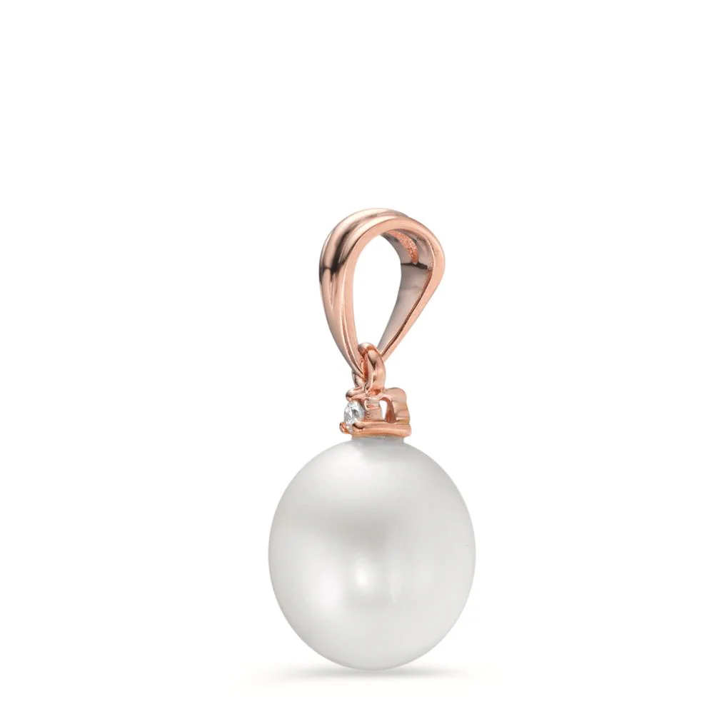 Ciondolo Oro rosso 750/18 carati Diamante 0.015 ct, si Perla coltivata d'acqua dolce bianco, 8.5 mm - Image 2