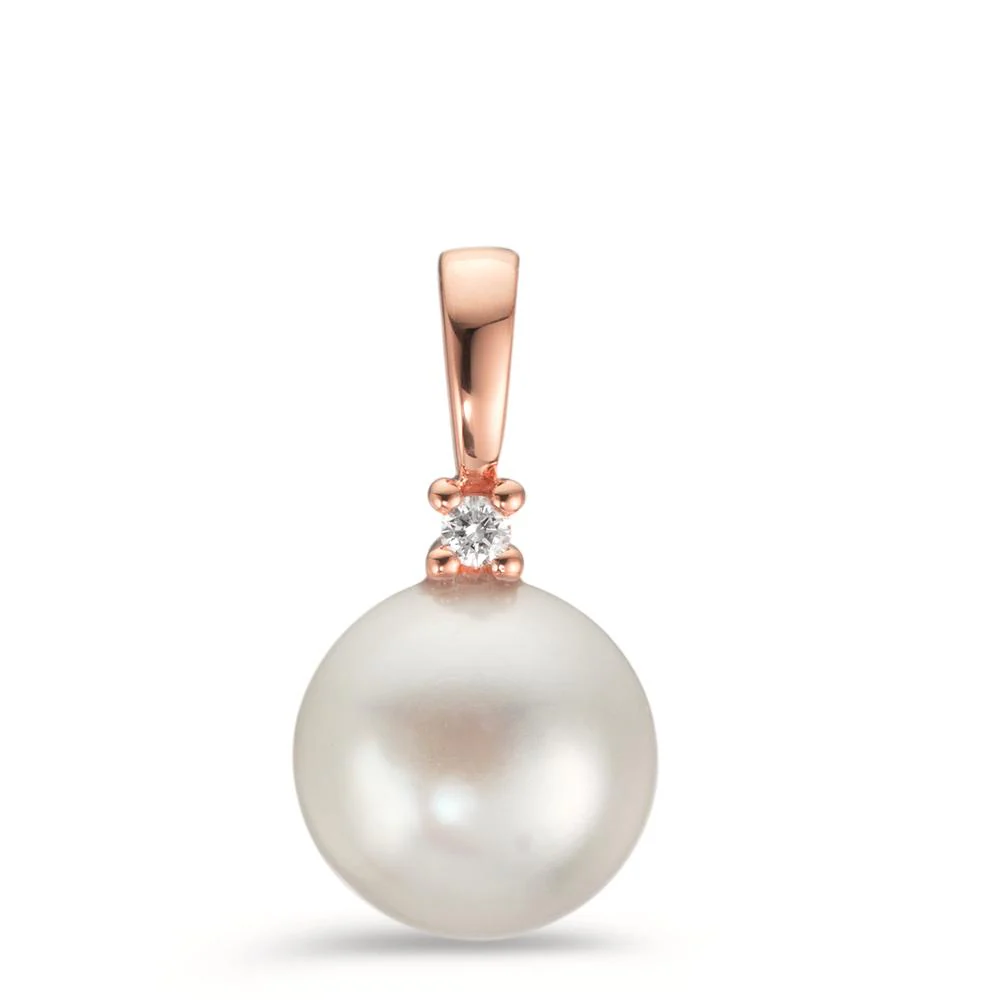 Ciondolo Oro rosso 750/18 carati Diamante 0.02 ct, w-pi1 Perla coltivata d'acqua dolce bianco, 8.5 mm