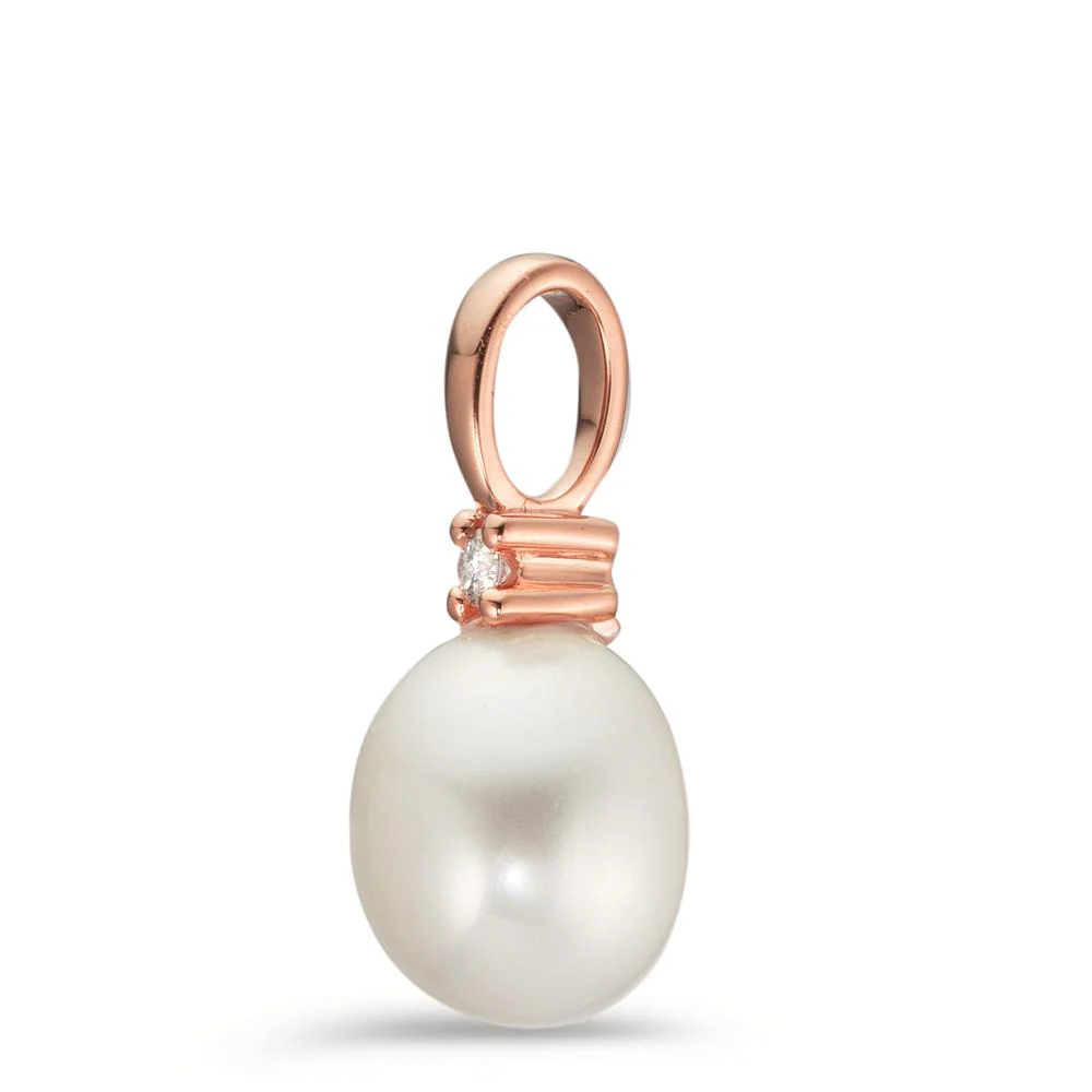 Ciondolo Oro rosso 750/18 carati Diamante 0.02 ct, w-pi1 Perla coltivata d'acqua dolce bianco, 8.5 mm - Image 2
