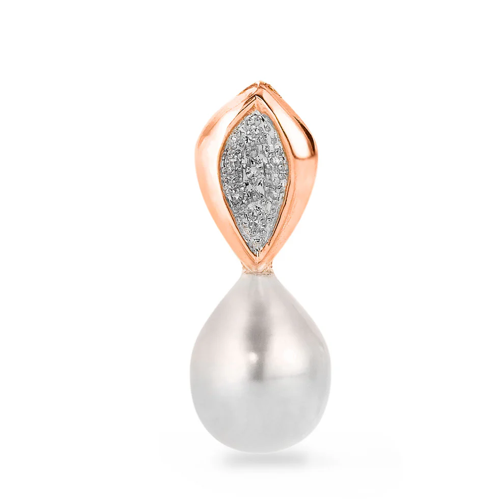 Ciondolo Oro rosso 750/18 carati Diamante 0.04 ct, 7 pietra, w-si Perla coltivata d'acqua dolce bianco