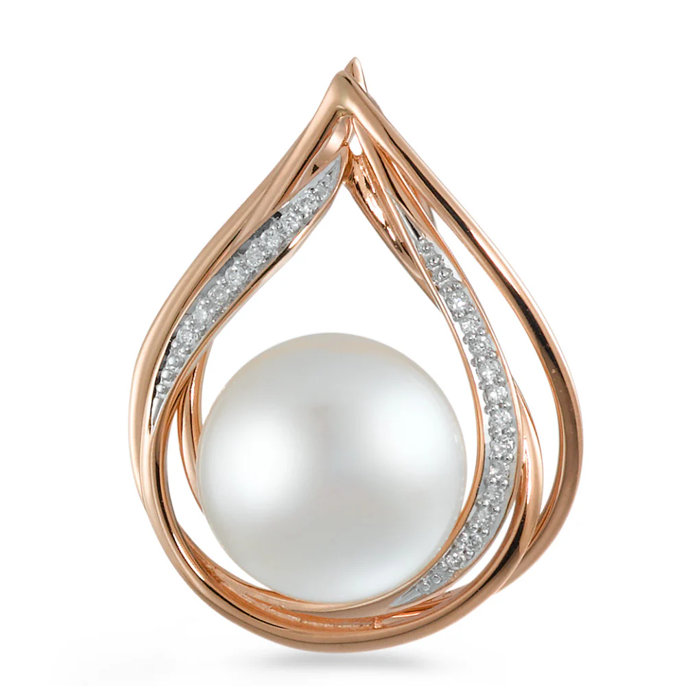 Ciondolo Oro rosso 750/18 carati Diamante 0.06 ct, 20 pietra, [Brillant], w-si Perla coltivata d'acqua dolce 10.5-11 mm