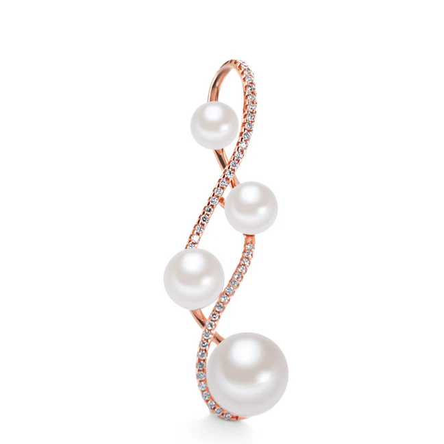 Ciondolo Oro rosso 750/18 carati Diamante 0.22 ct, 43 pietra, w-si Perla coltivata d'acqua dolce bianco, 4 Perla 5.5-6 mm