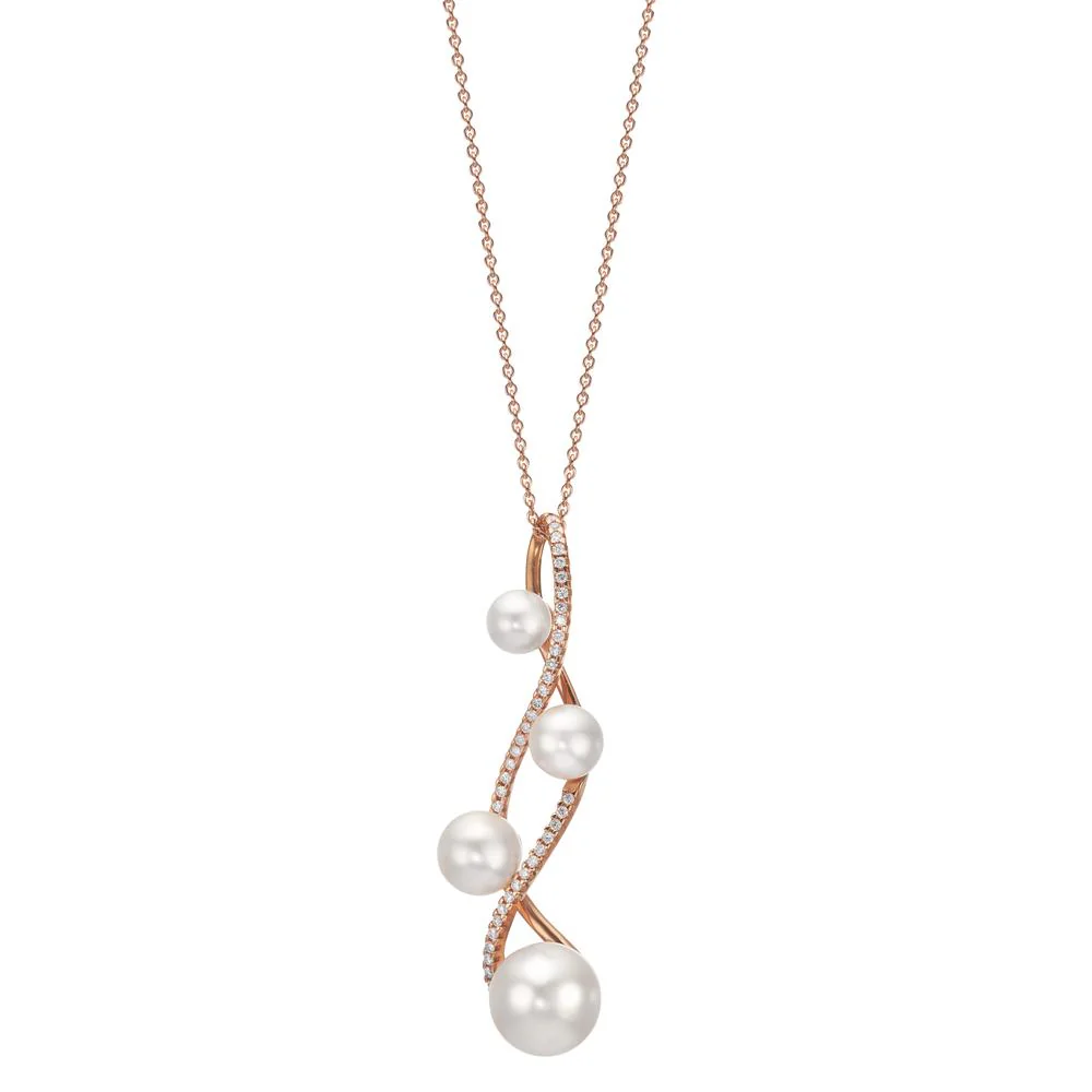 Ciondolo Oro rosso 750/18 carati Diamante 0.22 ct, 43 pietra, w-si Perla coltivata d'acqua dolce bianco, 4 Perla 5.5-6 mm - Image 2