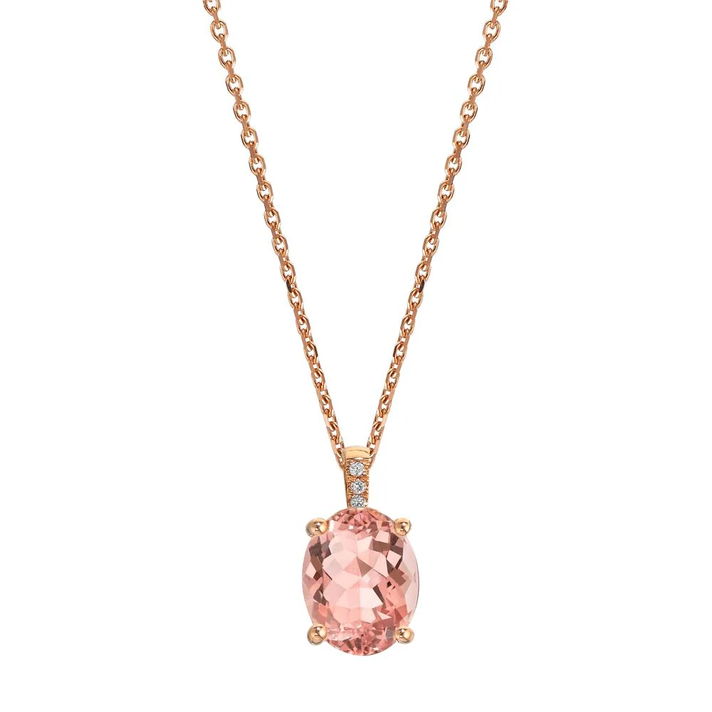 Ciondolo Oro rosso 750/18 carati Morganite [oval], Diamante 0.02 ct, 3 pietra, w-si - Image 2