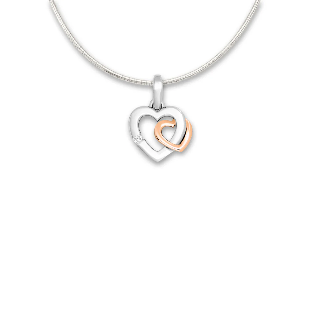 Ciondolo Oro rosso 750/18 carati, Oro bianco 750/18 carati Diamante 0.015 ct, w-si Cuore Ø11 mm - Image 2