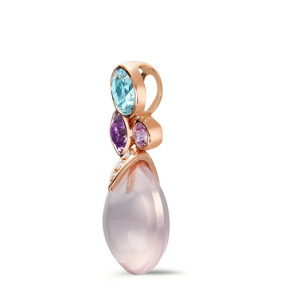 Ciondolo Oro rosso 750/18 carati Quarzo rosa, Zaffiro rosa, Ametista, Topazio blu, Diamante 0.02 ct, 3 pietra, w-si - Image 2