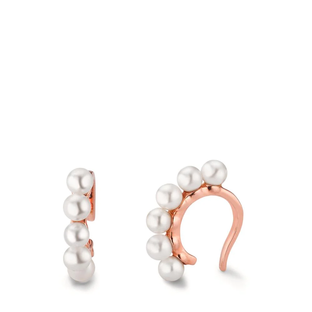Clip per orecchio Argento rosa dorato Perla coltivata d'acqua dolce bianco, 12 Perla, 3 mm