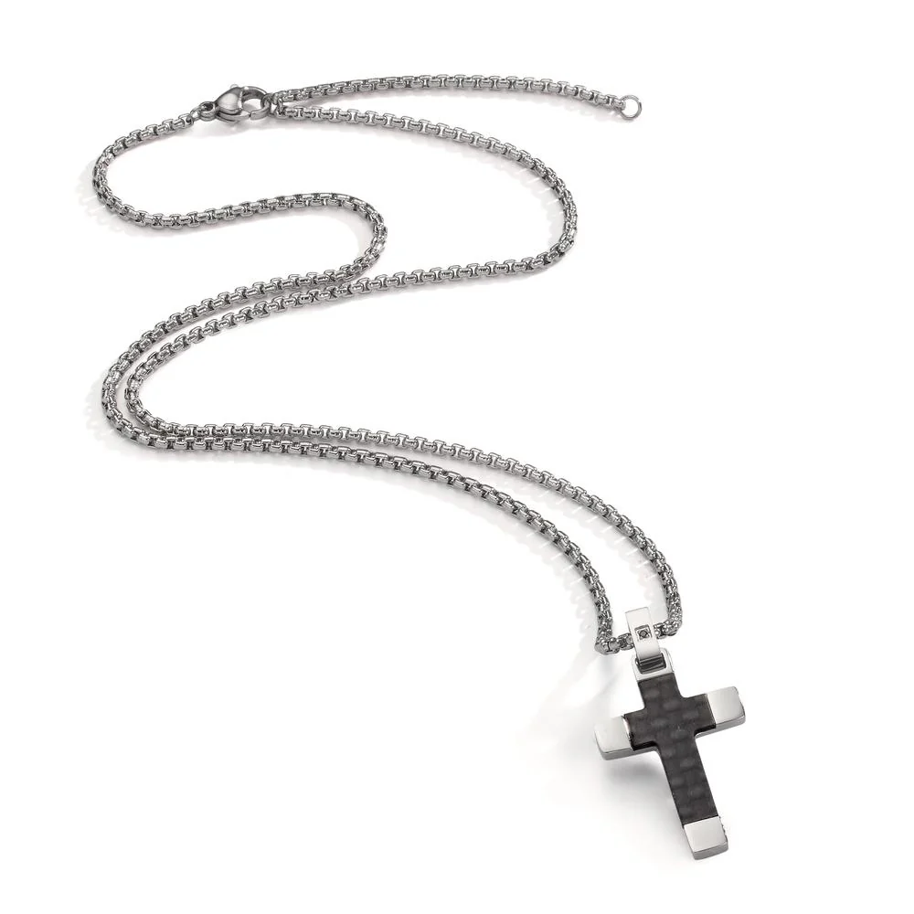Collana Acciaio inossidabile, Carbonio Zirconia nero Croce 45-50 cm - Image 2