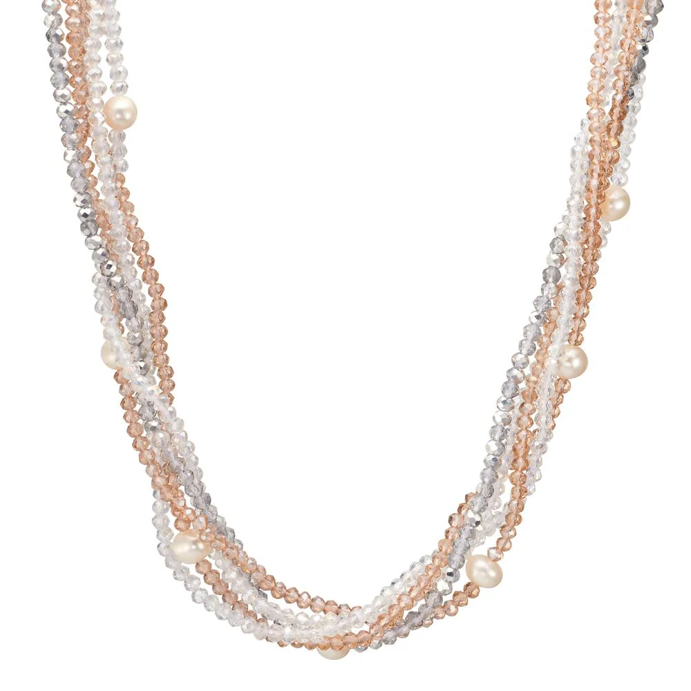 Collana Acciaio inossidabile Cristallo 3 mm Perla coltivata d'acqua dolce, 9 Perla 6-7 mm 47 cm