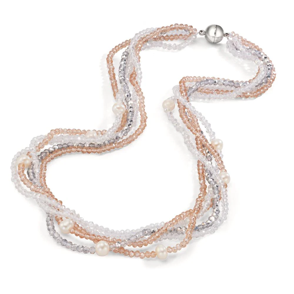 Collana Acciaio inossidabile Cristallo 3 mm Perla coltivata d'acqua dolce, 9 Perla 6-7 mm 47 cm - Image 3
