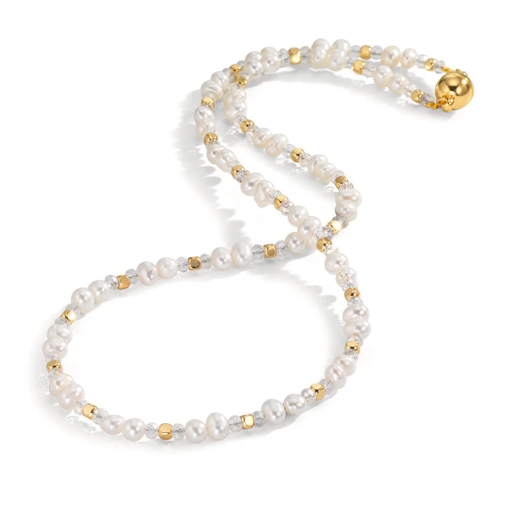Collana Acciaio inossidabile Cristallo bianco giallo rivestimento IP Perla coltivata d'acqua dolce 43.5 cm - Image 2