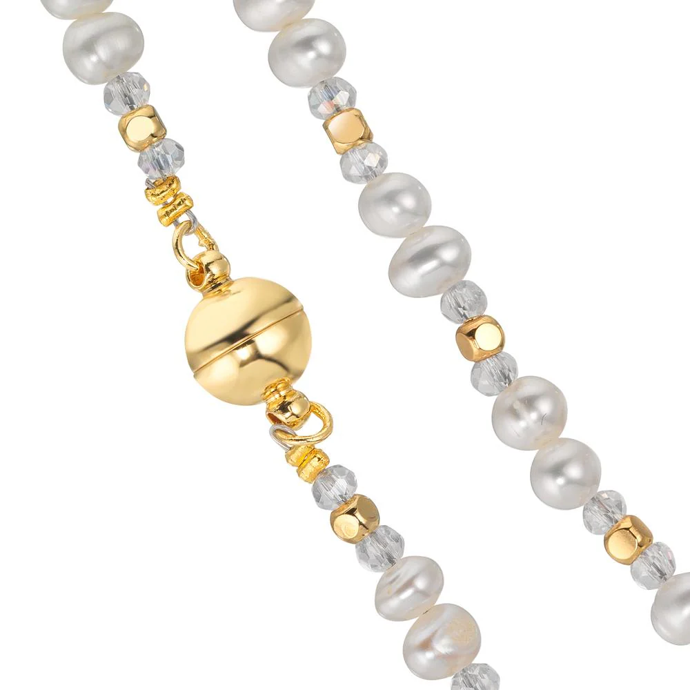 Collana Acciaio inossidabile Cristallo bianco giallo rivestimento IP Perla coltivata d'acqua dolce 43.5 cm - Image 3