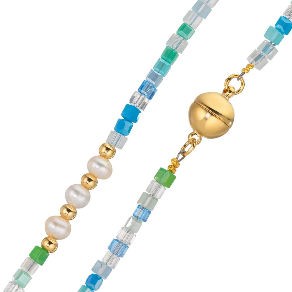 Collana Acciaio inossidabile Cristallo giallo rivestimento IP Perla coltivata d'acqua dolce, 5 Perla, 4.5 mm 43 cm - Image 3