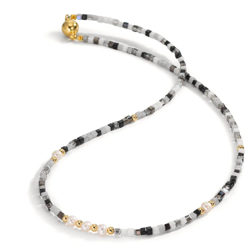 Collana Acciaio inossidabile Cristallo giallo rivestimento IP Perla coltivata d'acqua dolce, 5 Perla, 4.5 mm 43 cm - Image 2