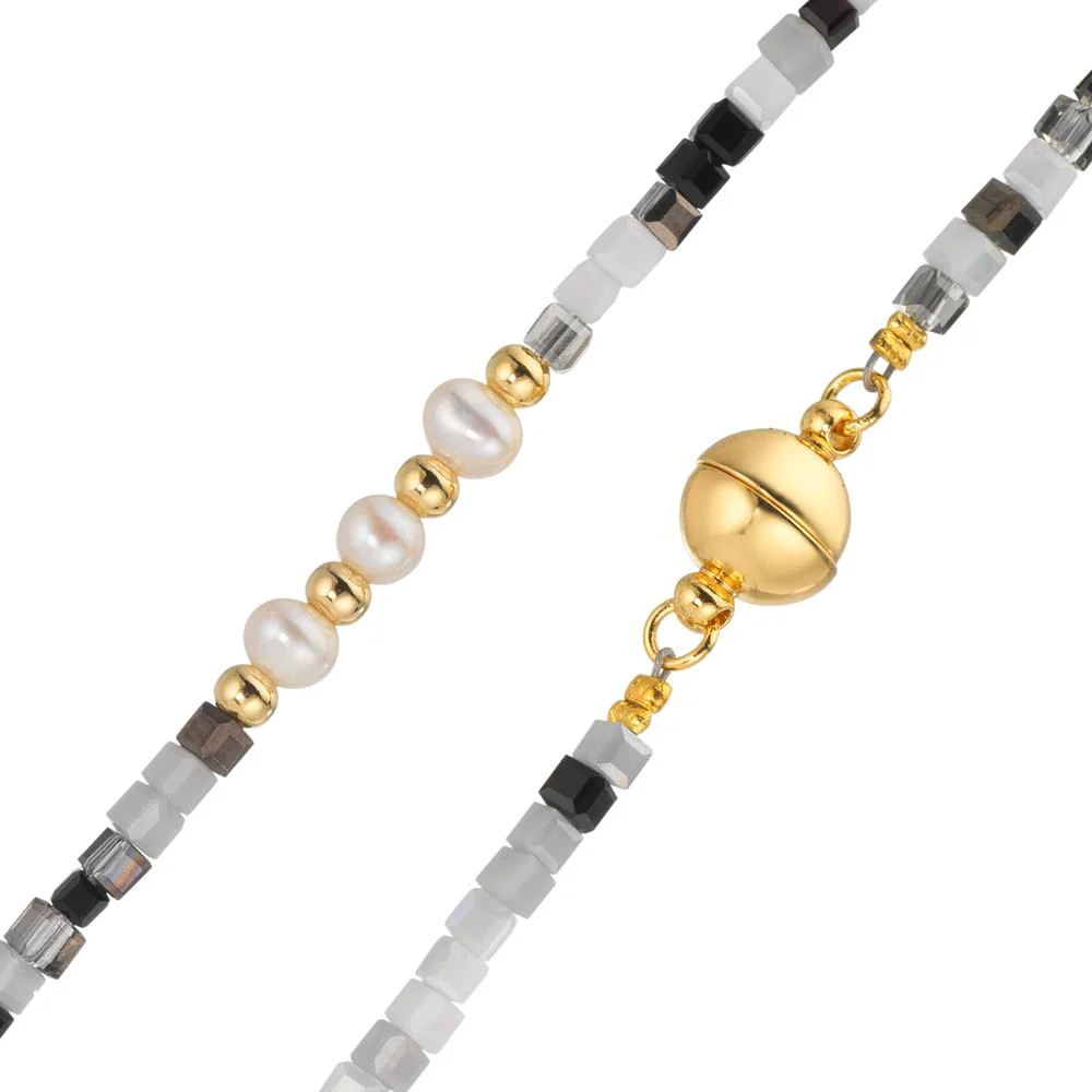 Collana Acciaio inossidabile Cristallo giallo rivestimento IP Perla coltivata d'acqua dolce, 5 Perla, 4.5 mm 43 cm - Image 3