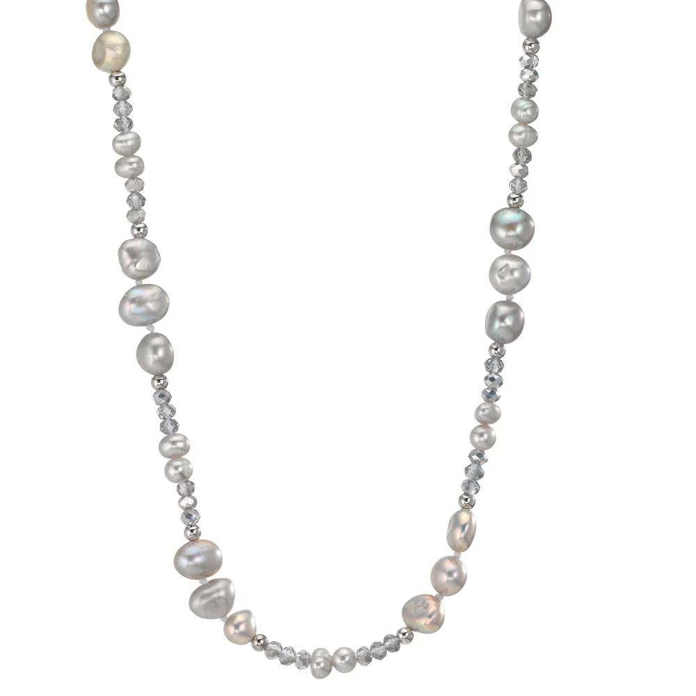 Collana Acciaio inossidabile Cristallo Grigio Perla coltivata d'acqua dolce Grigio 90 cm