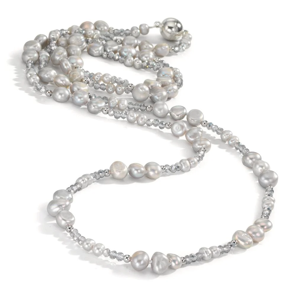 Collana Acciaio inossidabile Cristallo Grigio Perla coltivata d'acqua dolce Grigio 90 cm - Image 2