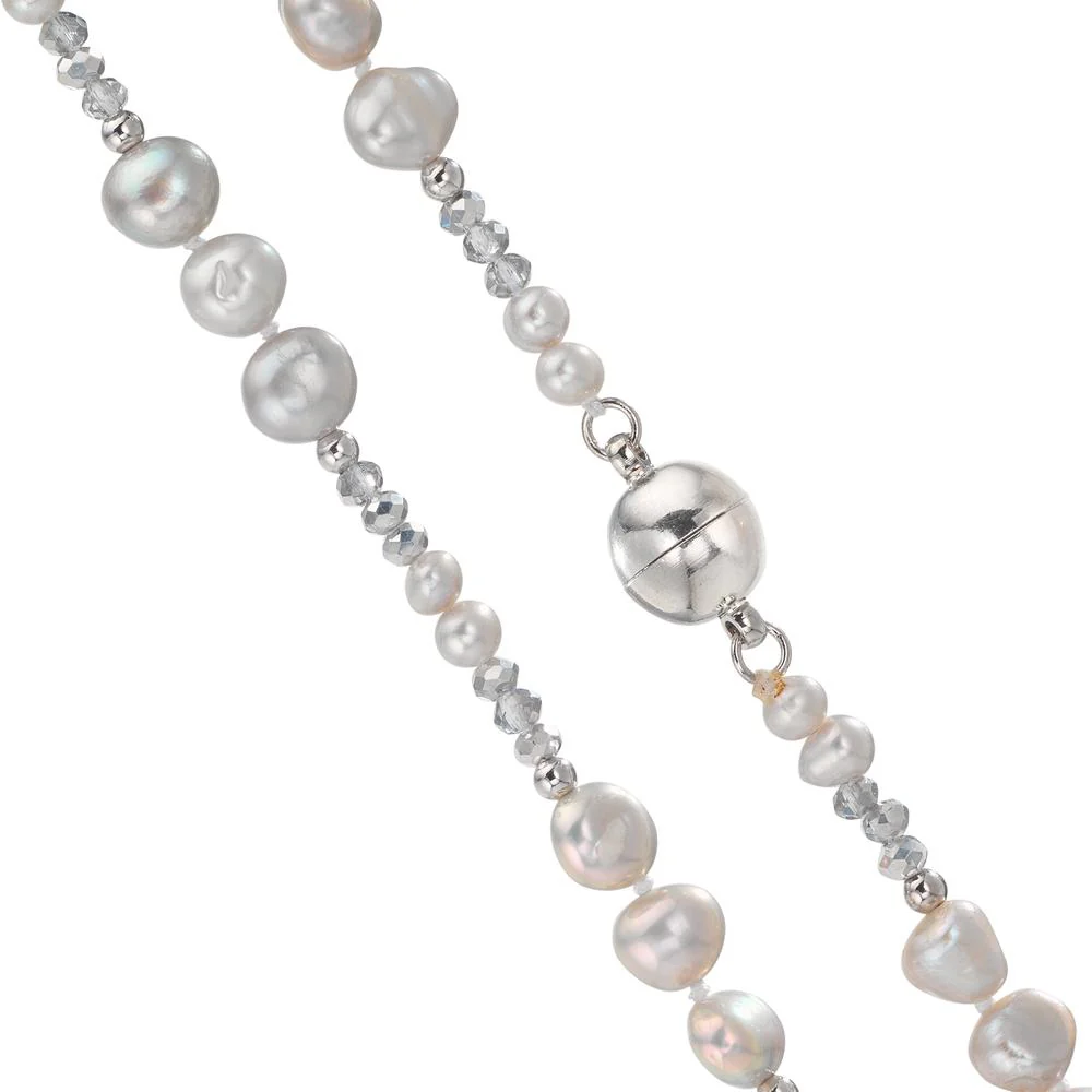 Collana Acciaio inossidabile Cristallo Grigio Perla coltivata d'acqua dolce Grigio 90 cm - Image 3