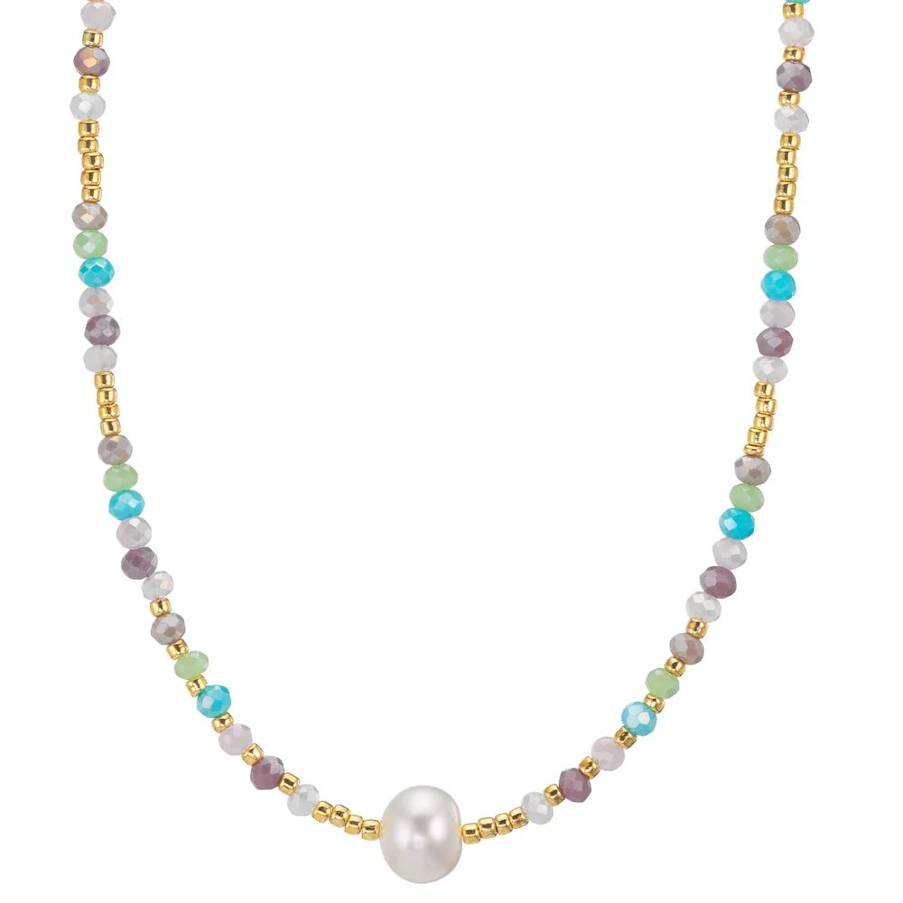 Collana Acciaio inossidabile Cristallo multicolore giallo rivestimento IP Perla coltivata d'acqua dolce, 8 mm 42 cm