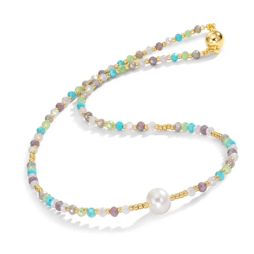 Collana Acciaio inossidabile Cristallo multicolore giallo rivestimento IP Perla coltivata d'acqua dolce, 8 mm 42 cm - Image 2