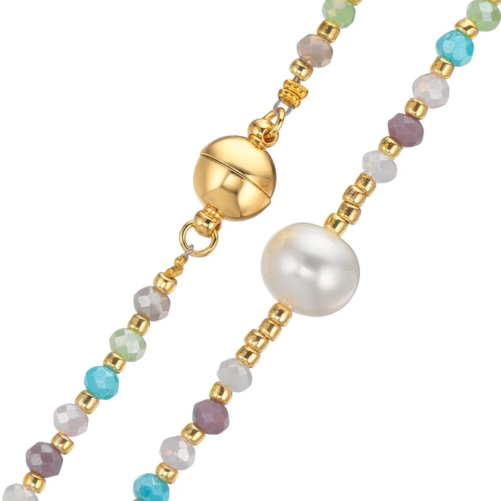 Collana Acciaio inossidabile Cristallo multicolore giallo rivestimento IP Perla coltivata d'acqua dolce, 8 mm 42 cm - Image 3