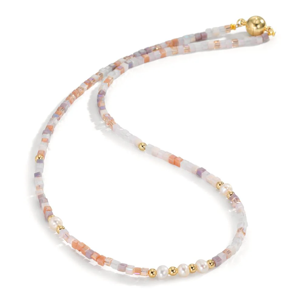 Collana Acciaio inossidabile Cristallo rosa giallo rivestimento IP Perla coltivata d'acqua dolce, 5 Perla 4-4.5 mm 43 cm - Image 2